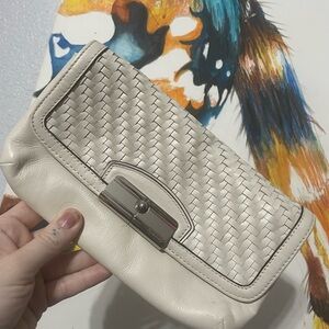 Coach Kristin woven leather clutch cream purse
